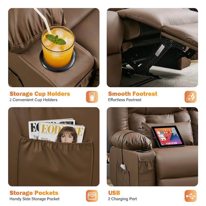 Manual Recliner Loveseat with Massage & Heating, Cup Holders & Side Pocket for Living Room