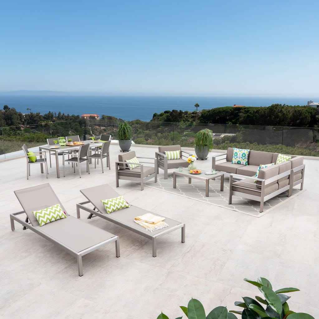 Cape Coral 7 Piece Dining Set and Sofa Set and 2 Club Chairs and 2 Chaise Lounges by Christopher Knight Home