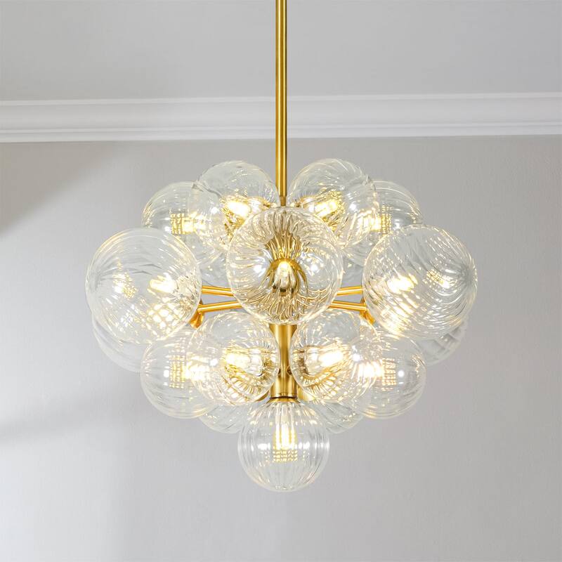 19-Light Brass Modern Glass Globe Bubble Chandelier Dining Room Light with Creative Grape Shape