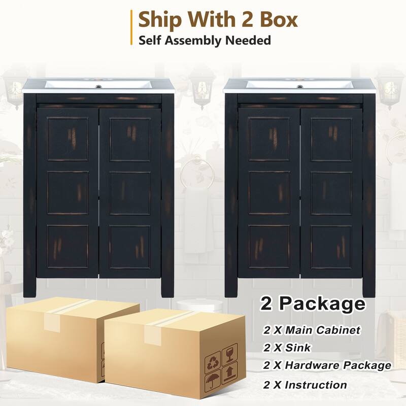 48" Vintage Style Small Bathroom Vanity Combo with Double Vanities