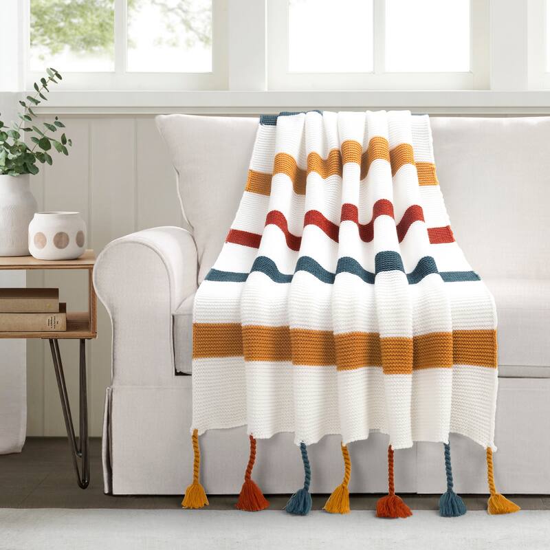 Lush Decor Boho Knitted Braided Tassel Throw Single - 60" x 50" - Teal/Rust