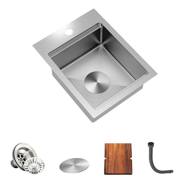 TORVA Kitchen Bar Sink, 13x17inch RV Kitchen Sink, 16 Gauge Stainless Steel Topmount Single Bowl Sink with Cutting Board - Silver
