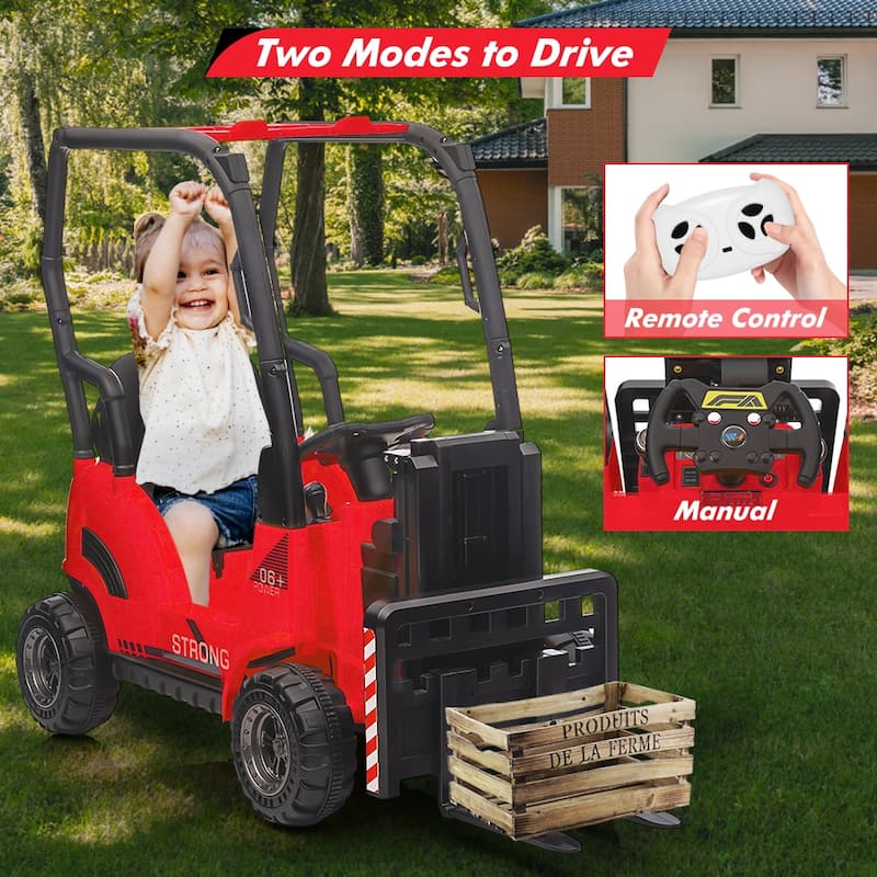 12V Kids Ride on Car With Tent,Electric Ride On Forklift with Remote Control,2 Speeds