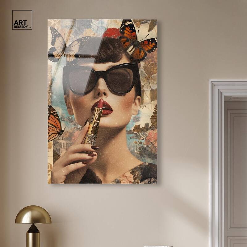 Iconic Lady Butterfly Collage II Acrylic by Art Remedy, Ready to Hang