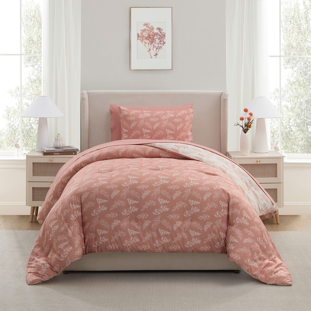 Empyrean 7 Pc Botanical Comforter Set with Sheets, Soft Breathable Lightweight Bedding Bag