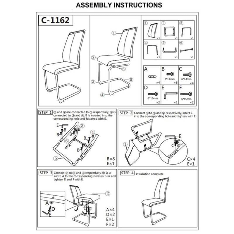 4 Pc Dining Chairs, PU Leather/ Fabric Padded Seat Living Room Chair