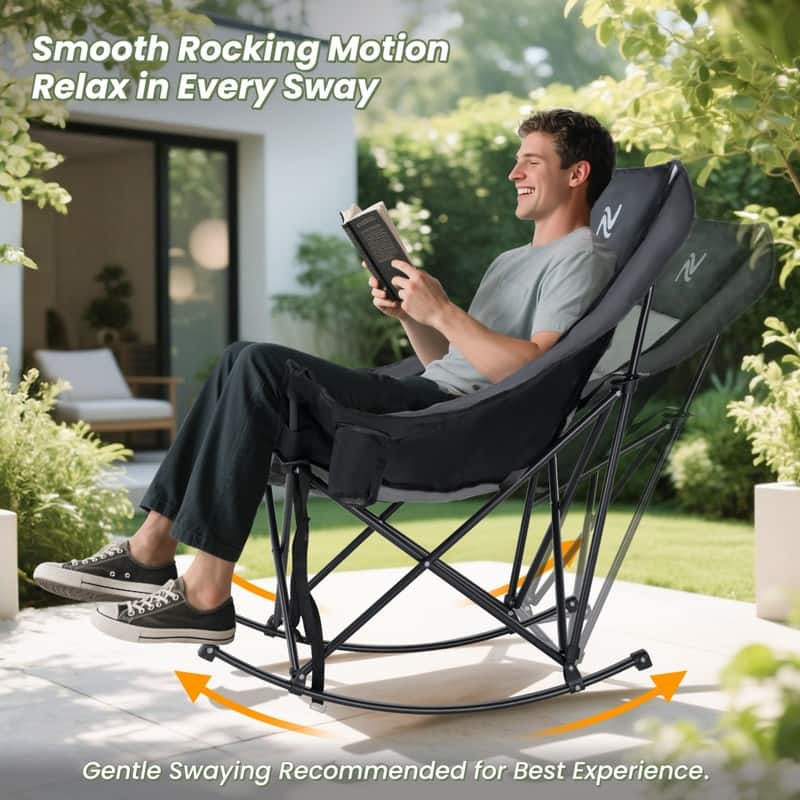Oversized Rocking Camping Chair for Adults, Cup Holder, Carry Bag