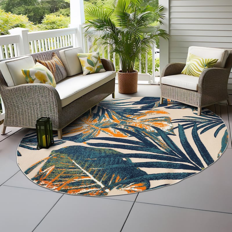 World Rug Gallery Floral Leaves Indoor/Outdoor Area Rug - 8' ROUND - Multi