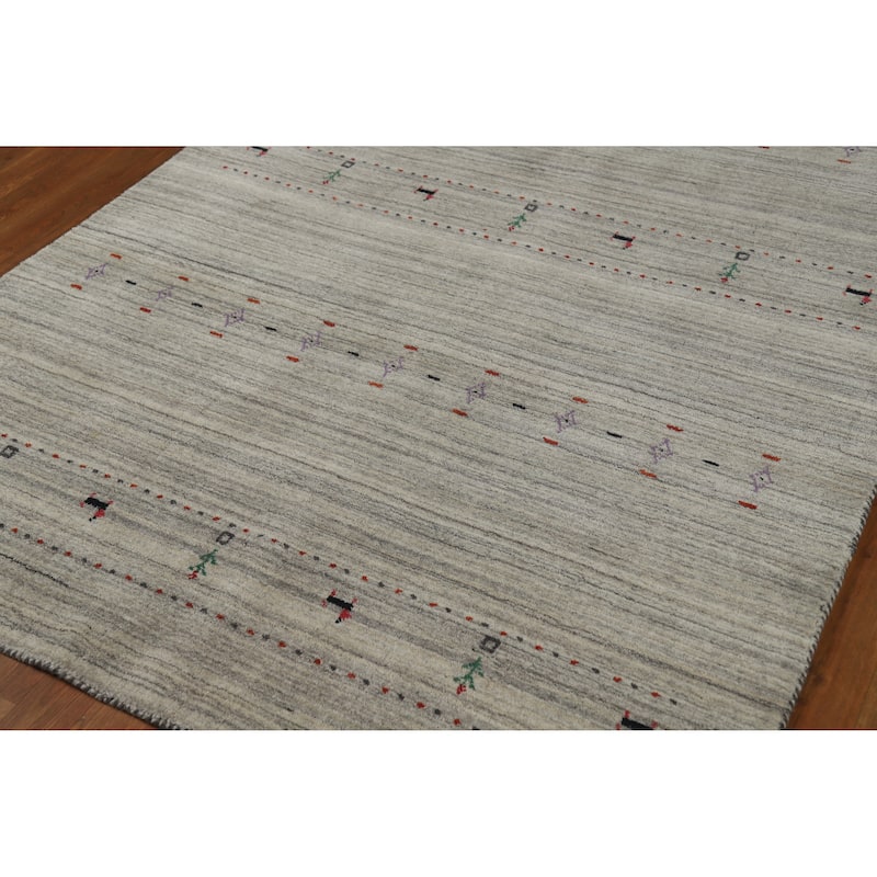 Hand Knotted Oriental 100% Wool Carpet Tribal Animal Pictorial Greys & Charcoal Gabbeh Area Rug - 7' 9'' X 5' 1''