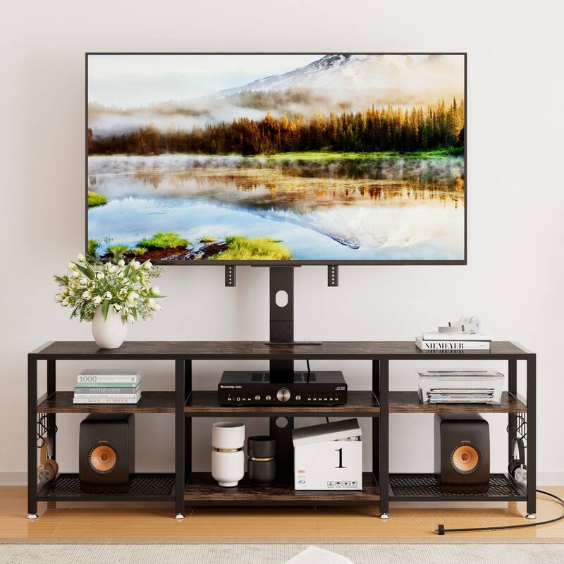 VECELO TV Stand with Mount and Power Outlet, Swivel TV Stand Mount for 32~70 inch TVs, Height Adjustable TV Entertainment Center