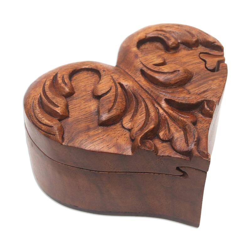 Novica Handmade Cross My Heart Wood Puzzle Box