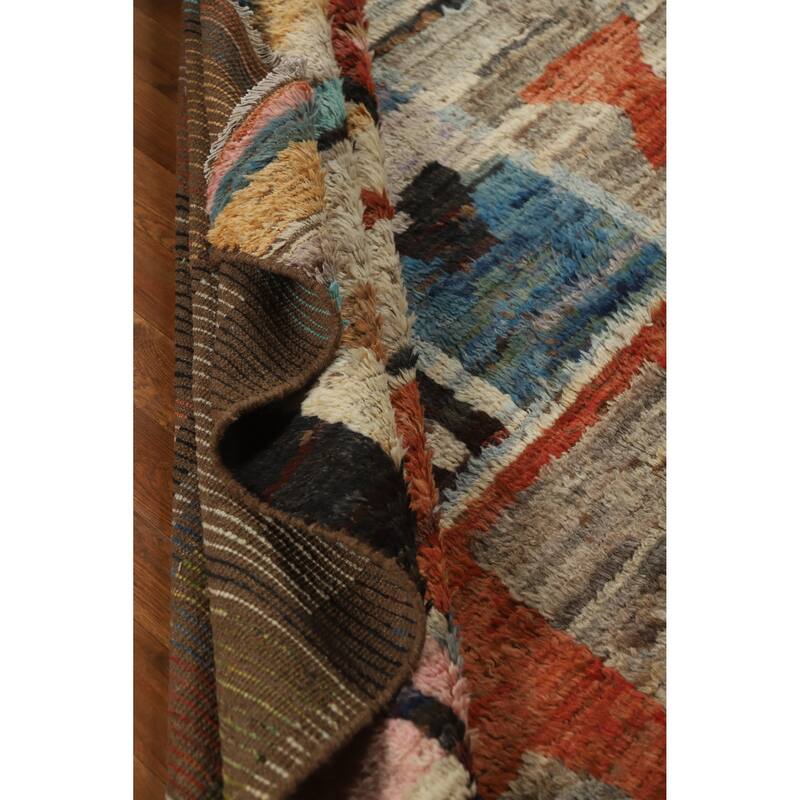Geometric Moroccan Oriental Rug Hand-Knotted Oriental Wool Carpet - 6'6" x 9'7"