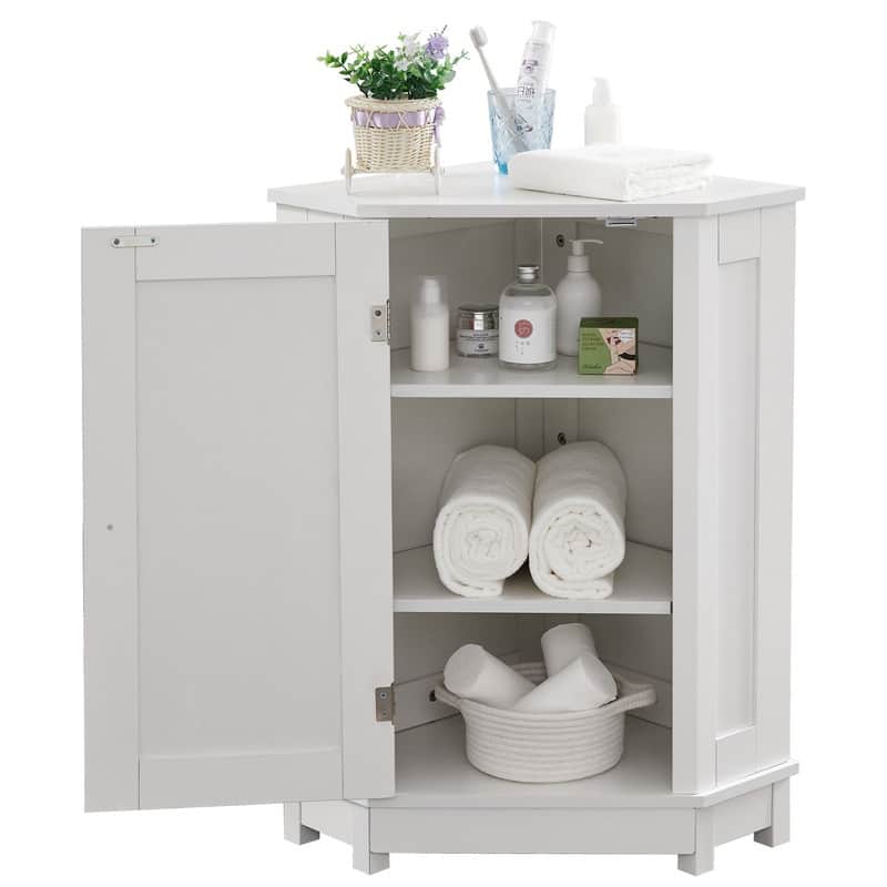 Grondin Modern Style Wooden Triangle Corner Accent Storage Cabinet with Interior Adjustable Shelves for Living Room Bathroom
