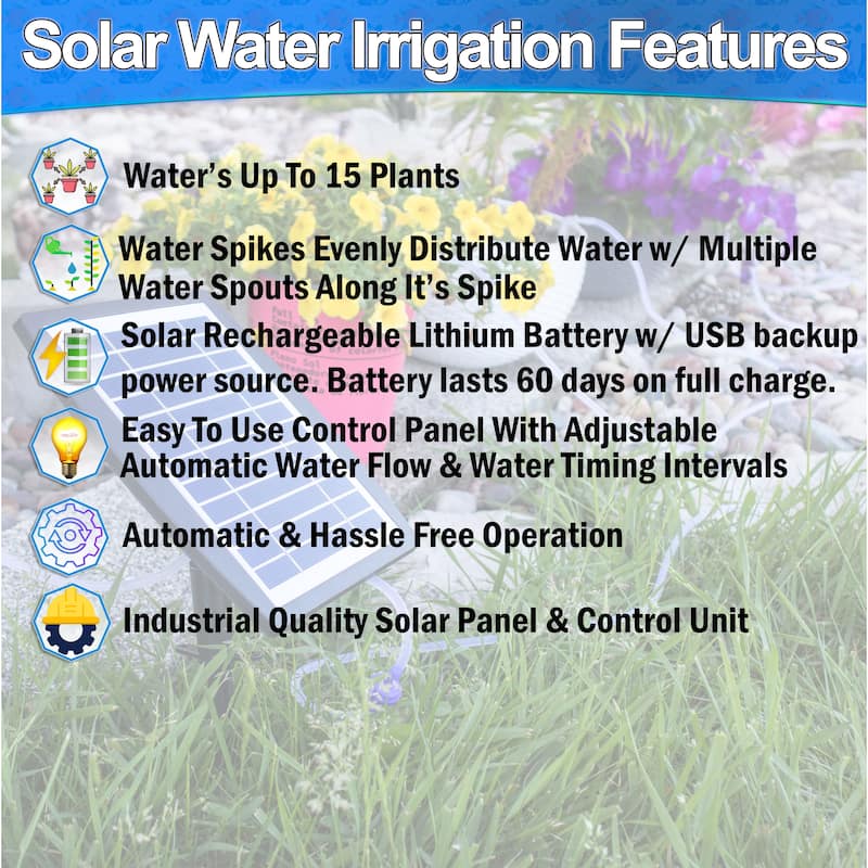 Solar Self Watering Plant Drip Irrigation System for 15 Plants Multiple Automatic Control Modes - regular