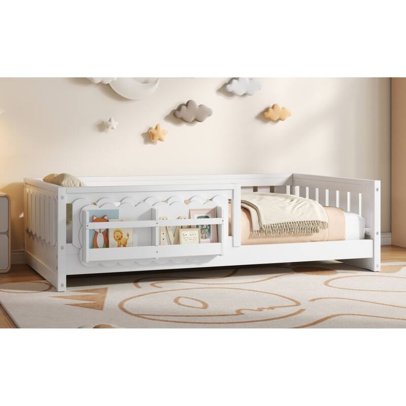 Roomfitters Twin Wood Platform Bed with Guardrail and 2 Bookshelves