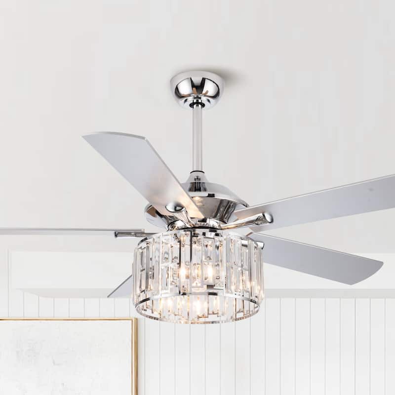 52" Chrome Modern Crystal Ceiling Fan Chandelier with Light Kit and Remote