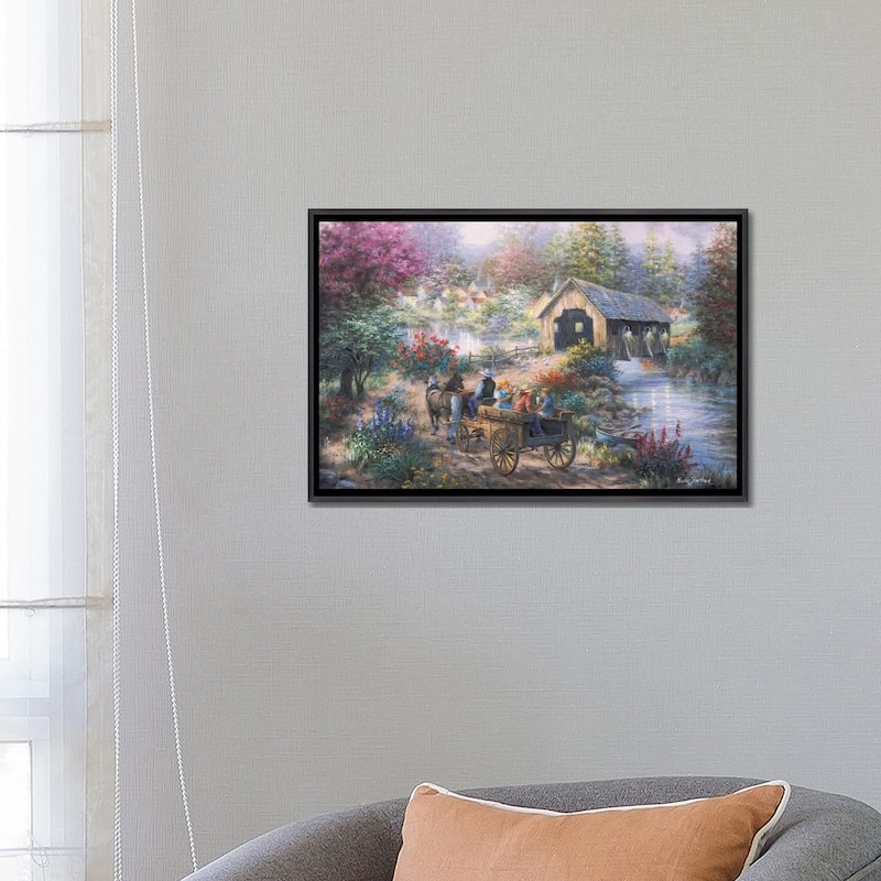 iCanvas "Merriment At Covered Bridge" by Nicky Boehme Framed