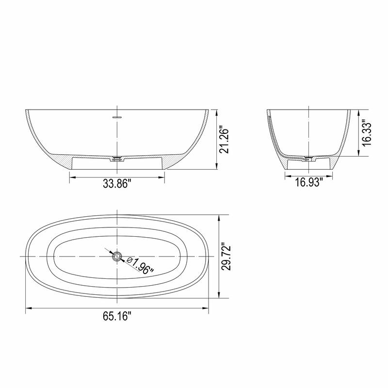 Solid Surface Freestanding Flatbottom Soaking Bathtub in Matte White
