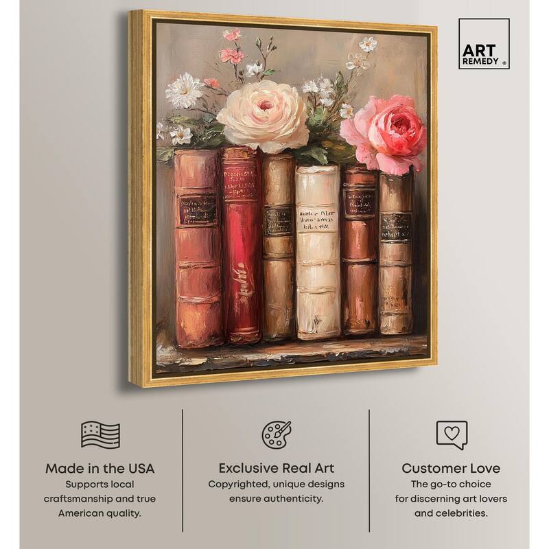 Bookshelf Bouquet III Canvas by Art Remedy
