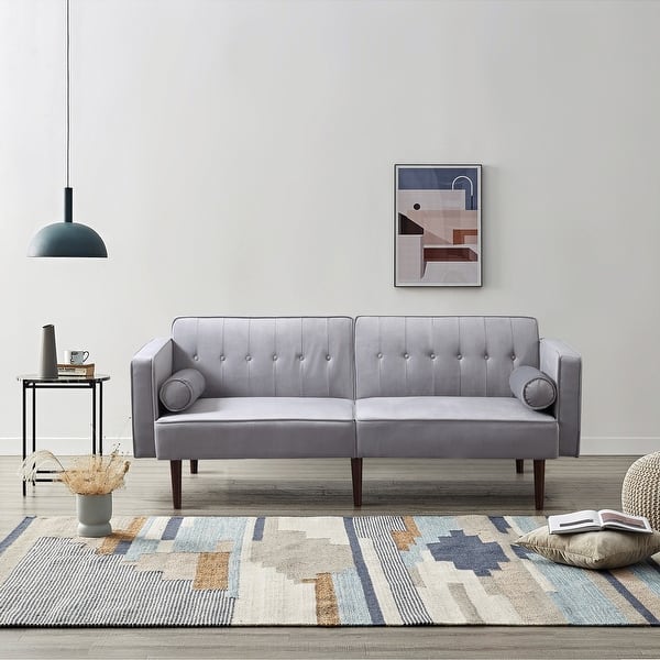 slide 7 of 22, Modern Style Upholstered Velvet Sofa Couch for Living Room in Teal - 79'' W X 33' Light Gray
