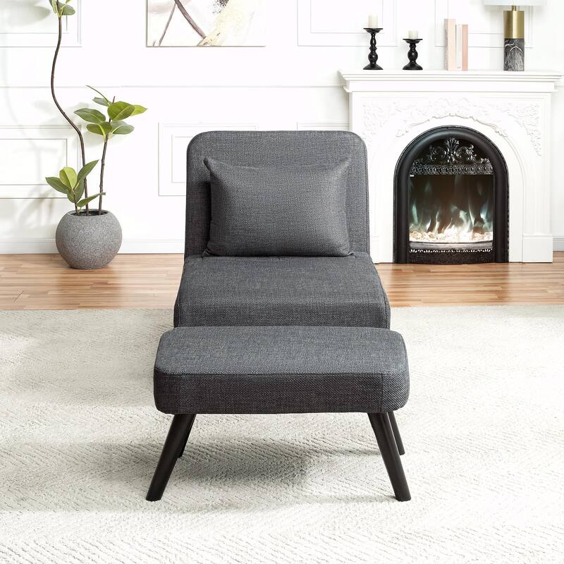 3 in 1 Foldable Linen Chaise Lounge with Adjustable Backrest, Footrest & Detachable Pillow