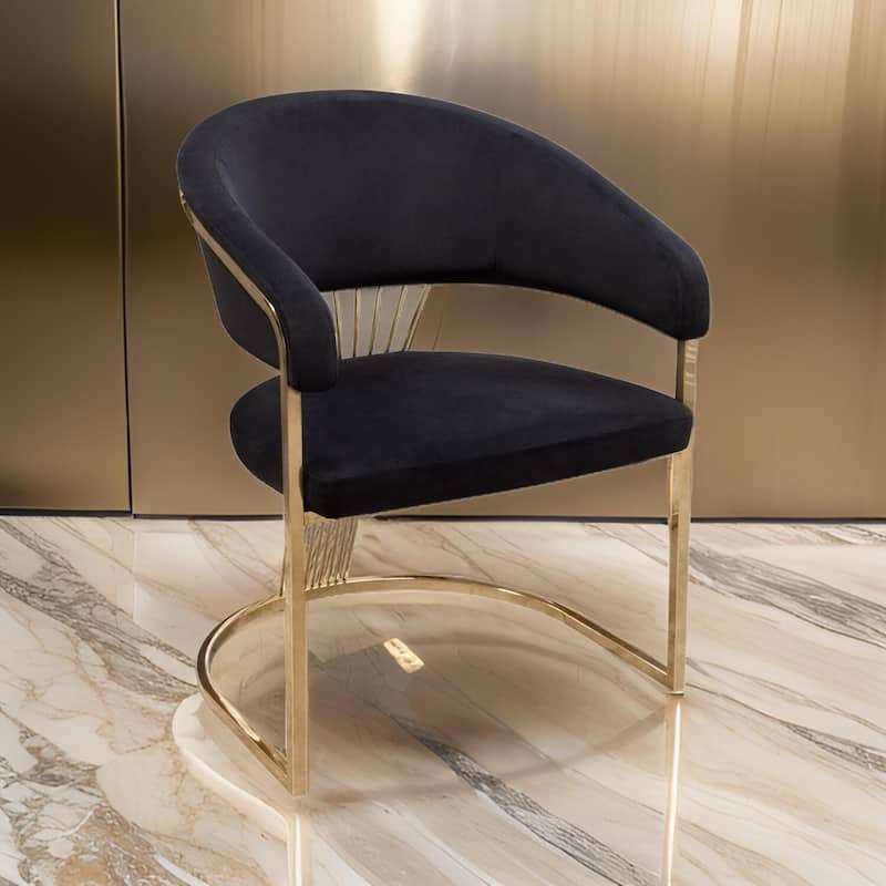 Gold/Black Velvet Upholstered Metal Frame Dining Chair, Sturdy Dining Chair for Dining Rooms - 24.6