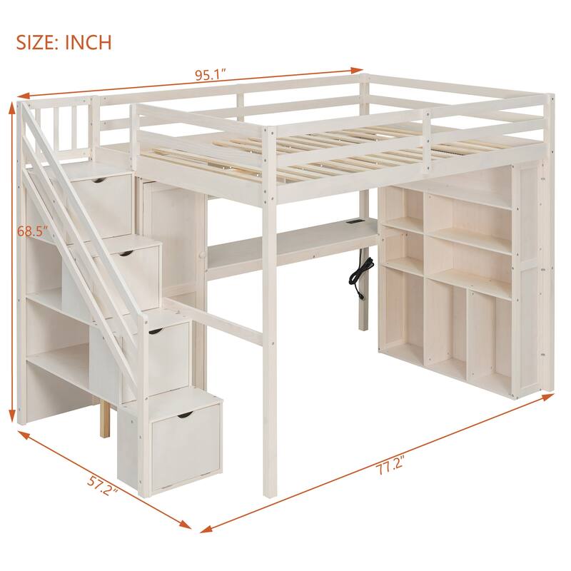 Full Loft Bed Frame with Wardrobe, Desk & LED Lighting by Harper&Bright Designs
