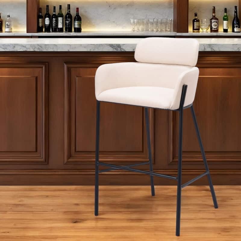 30" Beige And Black Fabric And Steel Bar Height Bar Chair - Beige