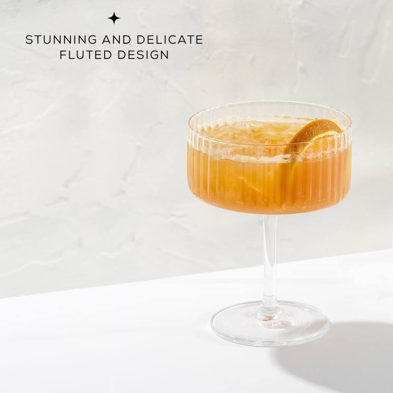JoyJolt Elle Fluted Cylinder Martini Coupe Glass - 10 oz - Set of 2 - 10 oz