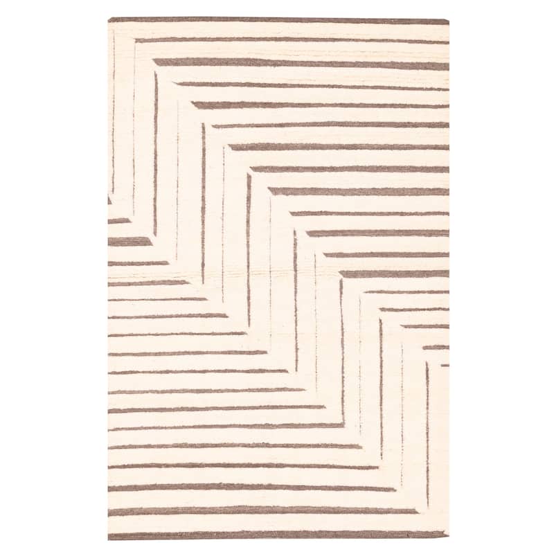 ECARPETGALLERY Hand-knotted Tangier Cream Wool Rug - 5'3 x 7'10