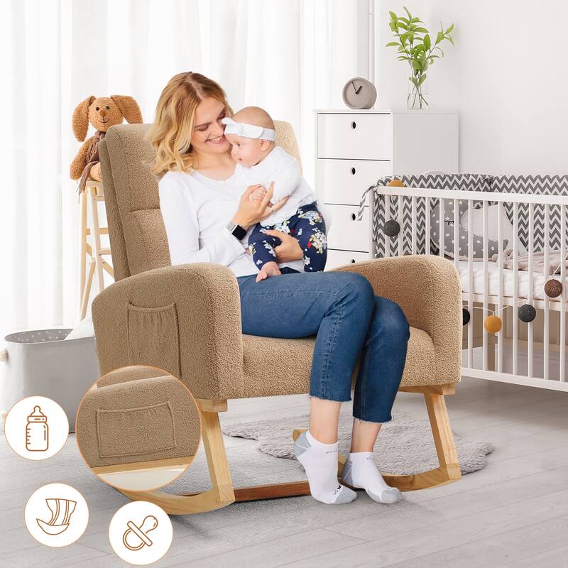 HOMYKA 28" Wide Rocking Chair for Nursery with Solid Wood Leg
