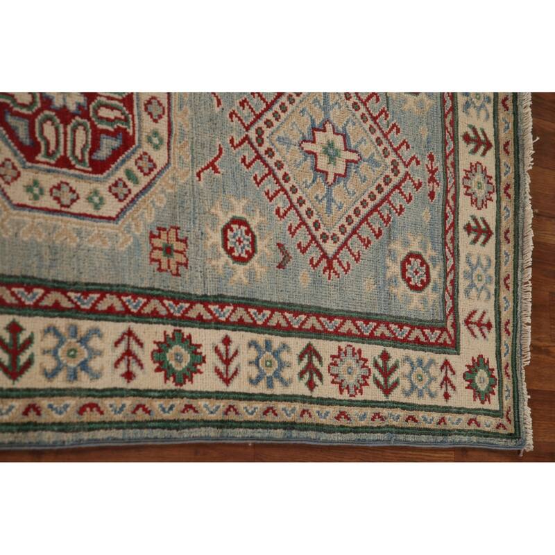 Light Blue Kazak Runner Rug Hand-Knotted Traditional Wool Carpet - 2'8" x 13'4"