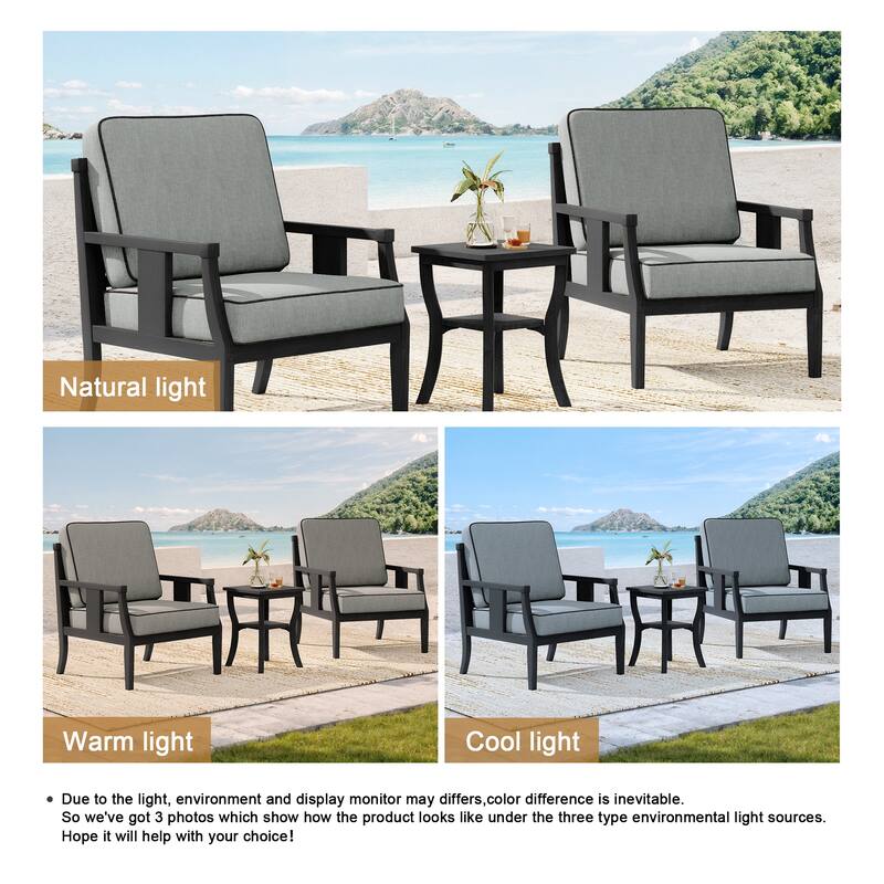 Wood Patio Bistro Set with Water-Resistant Cushions(Set of 3)