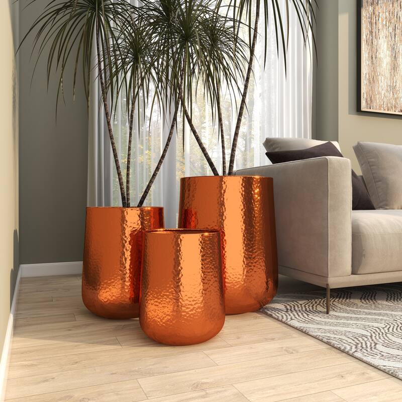 Aluminum Hammered Metal Glam Planter in Copper or Silver (Set of 3)