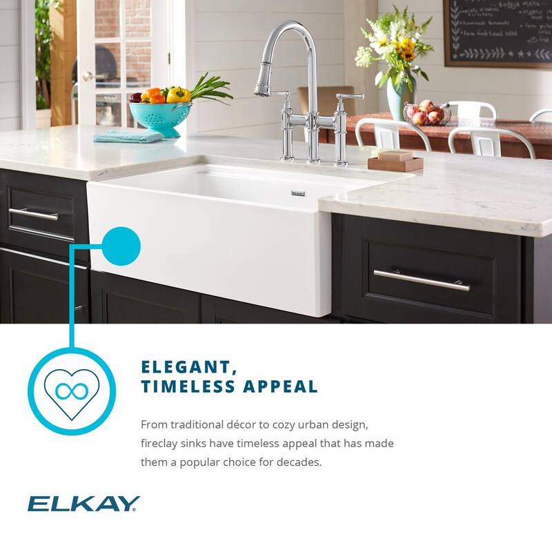 Elkay Fireclay 30" x 19-15/16" x 9-1/8", Single Bowl Farmhouse Sink