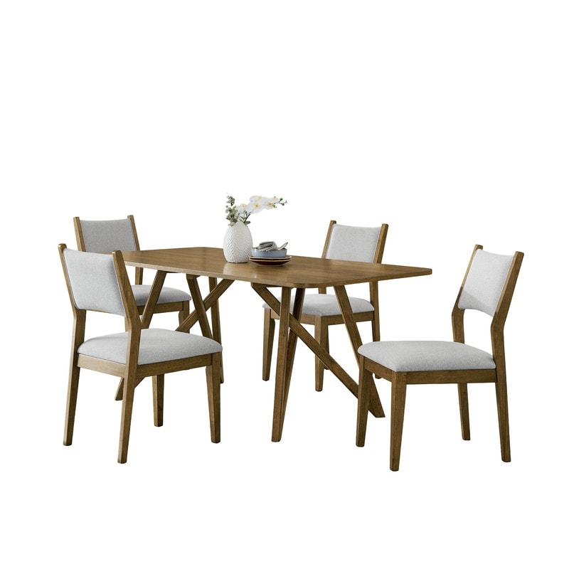 Five Piece Rectangular Dining Set Walnut Oak Geometric Cross Base