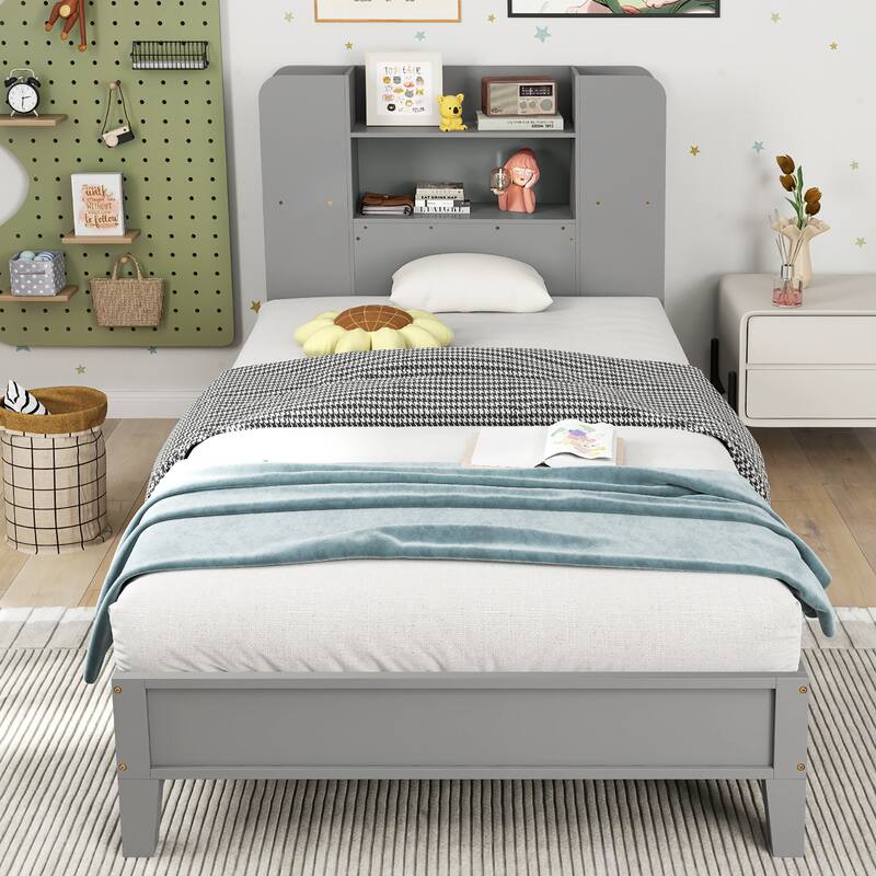 Gymax Twin Size Bed Frame Wooden Platform Bed Kids Bed Frame w/