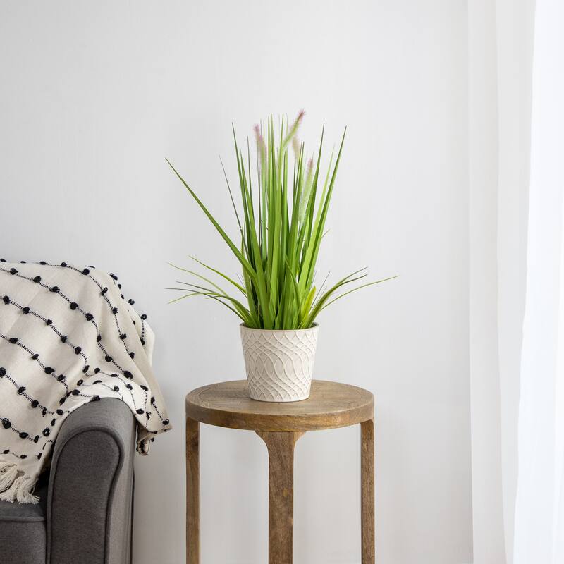 24" Artificial Green Onion Grass Plant in Tin Pot