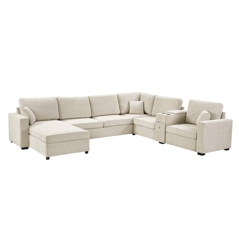 134.3" U-Shaped Chenille Sectional Sofa with Chaise
