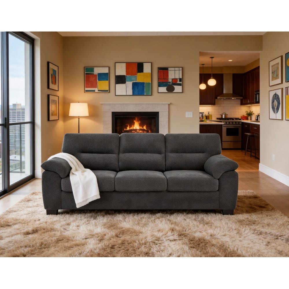 81" Modern Textured Fabric 3-Seater Sofa