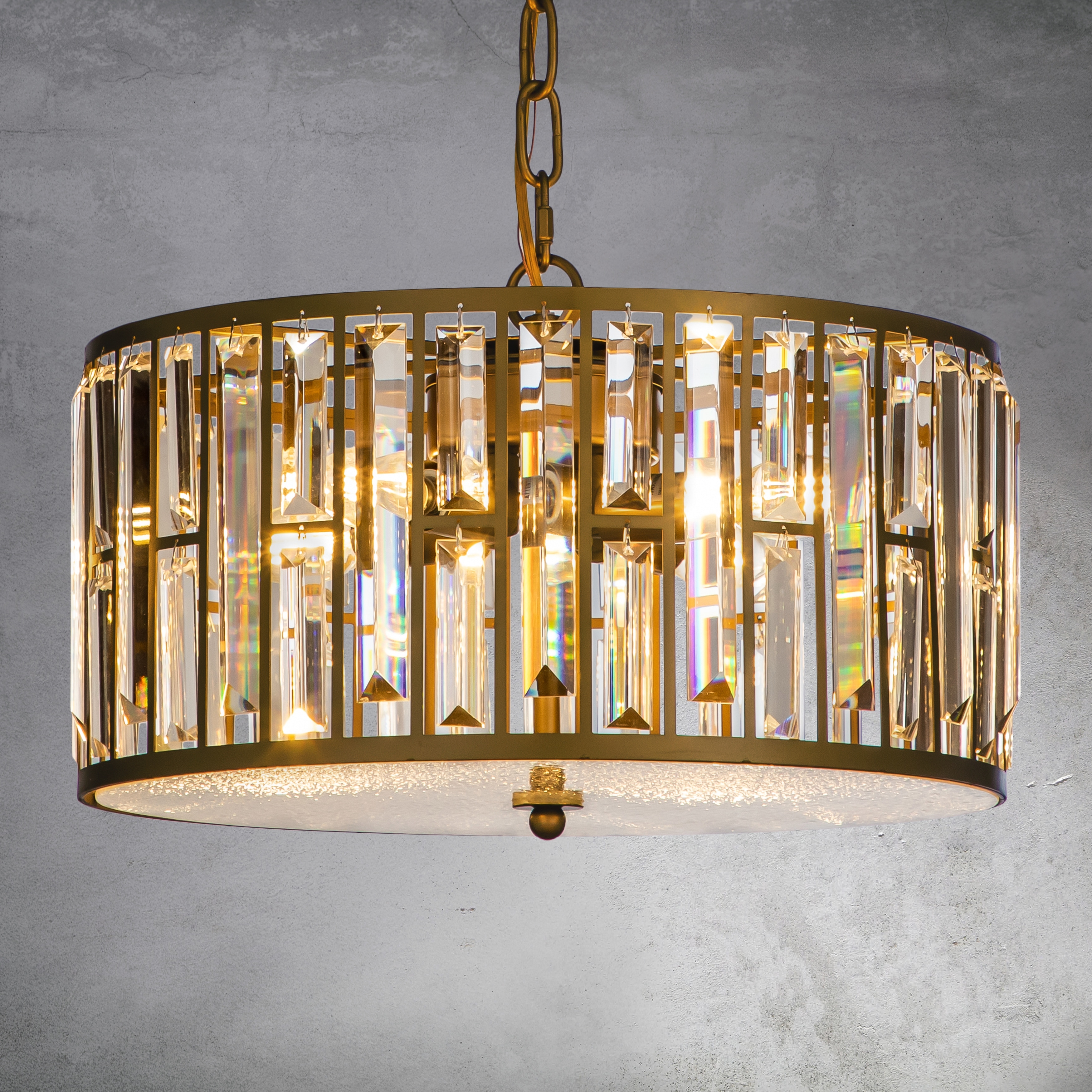 4 Light Modern Gold Lantern Drum Shade Crystal Chandelier