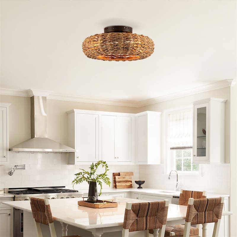 19.6" Bamboo Ceiling Fan with Remote Control and 6 Speed, NOT Included Bulbs