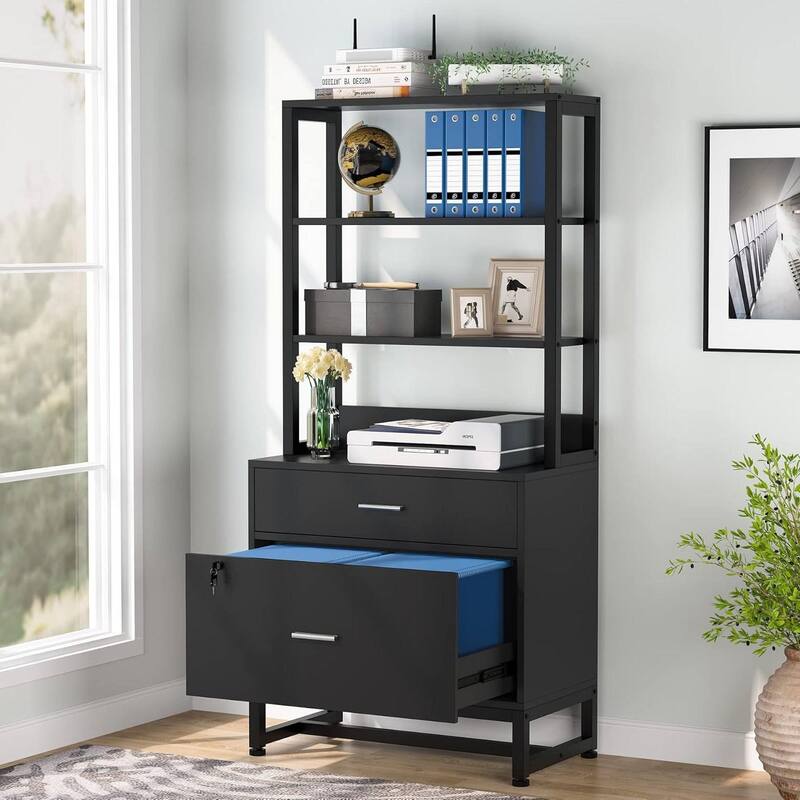 Particle Board Metal Lockable Filing Cabinet with Bookshelves