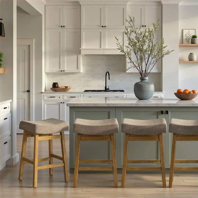 Lenon Modern Farmhouse Backless Bar Stool, Saddle Counter Stool with Upholstered Seat - Set of 4 - Amber Glow - Counter Height