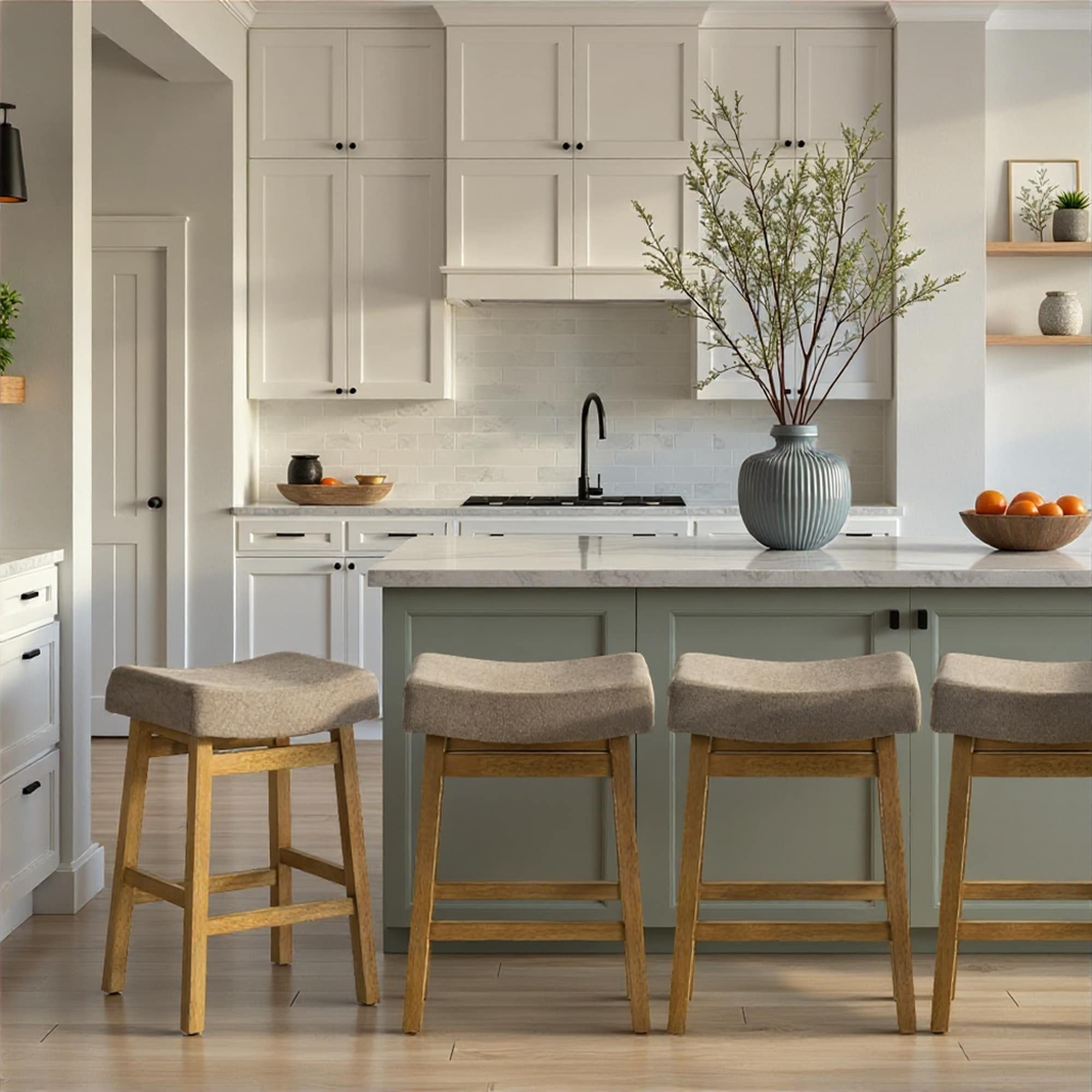 Lenon Modern Farmhouse Backless Bar Stool, Saddle Counter Stool with Upholstered Seat
