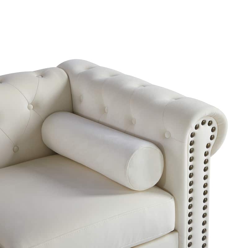 Chesterfield 74.5" Button Tufted Upholstered 3-seater Sofa with Nailheads and Pillows for Living Room
