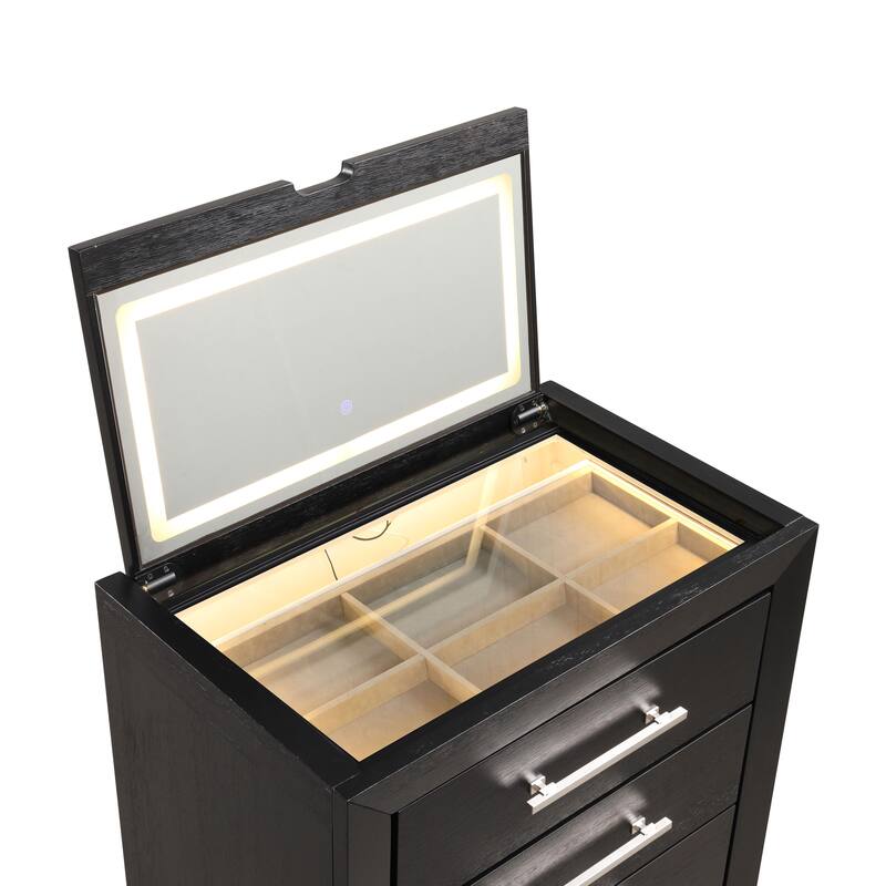 Furniture of America Alaric Modern Wood Black Vanity Set with Storage Stool