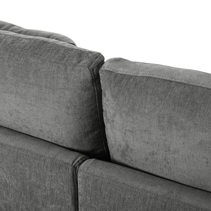 Chenille 3 Piece Sectional Sofa with Curved Chaise and 3 Throw Pillows