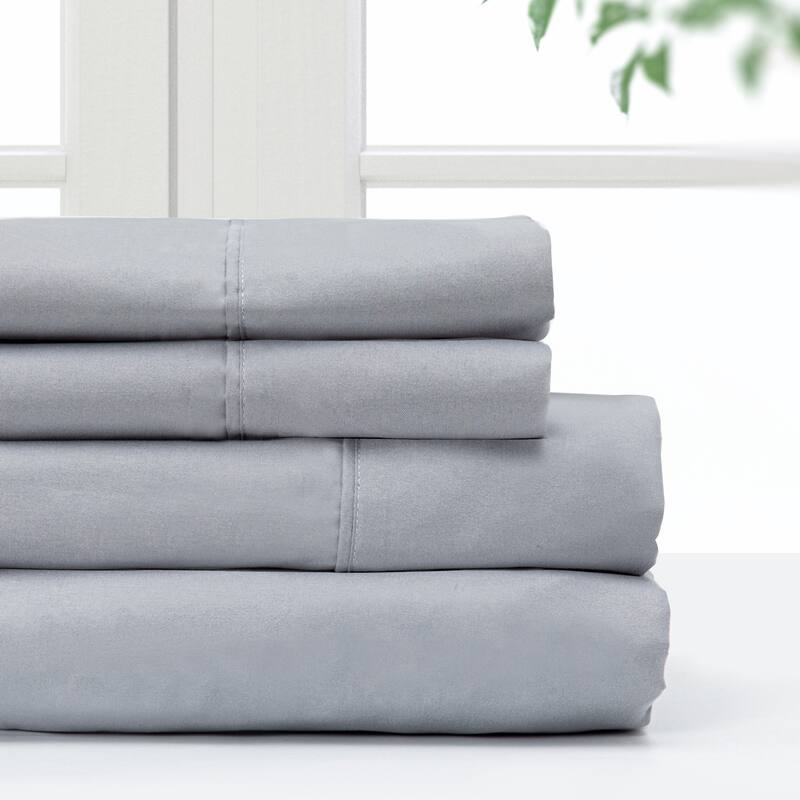 Pointehaven Microfiber Printed and Solid Luxury sized Sheet Set - Queen - Grey