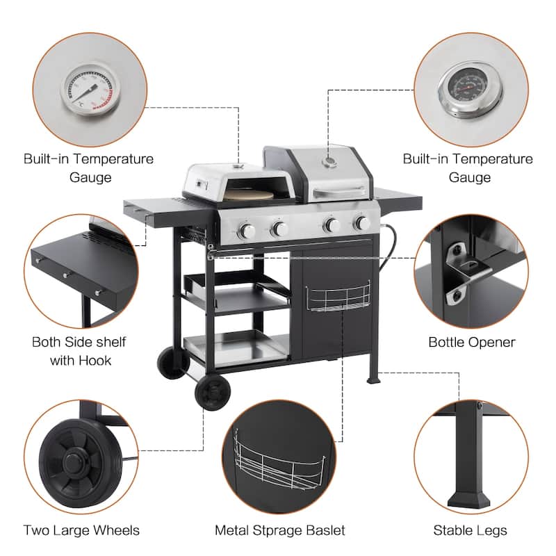 2+2 Multi-function Burner Gas Grill and Griddle Combo with Cover